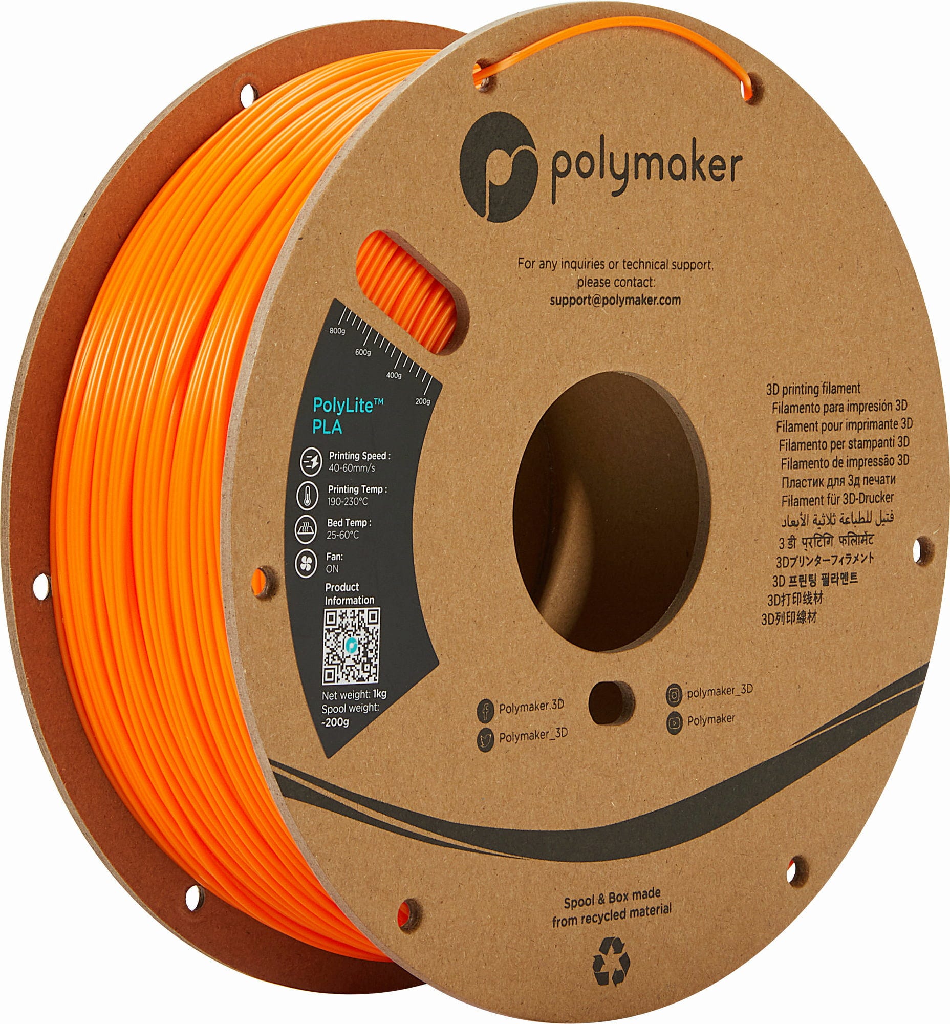 Polymaker  PolyLite PLA Orange, 1,75 mm (1.000 g)    Hochwertiges günstiges PLA von Polymaker in Orange