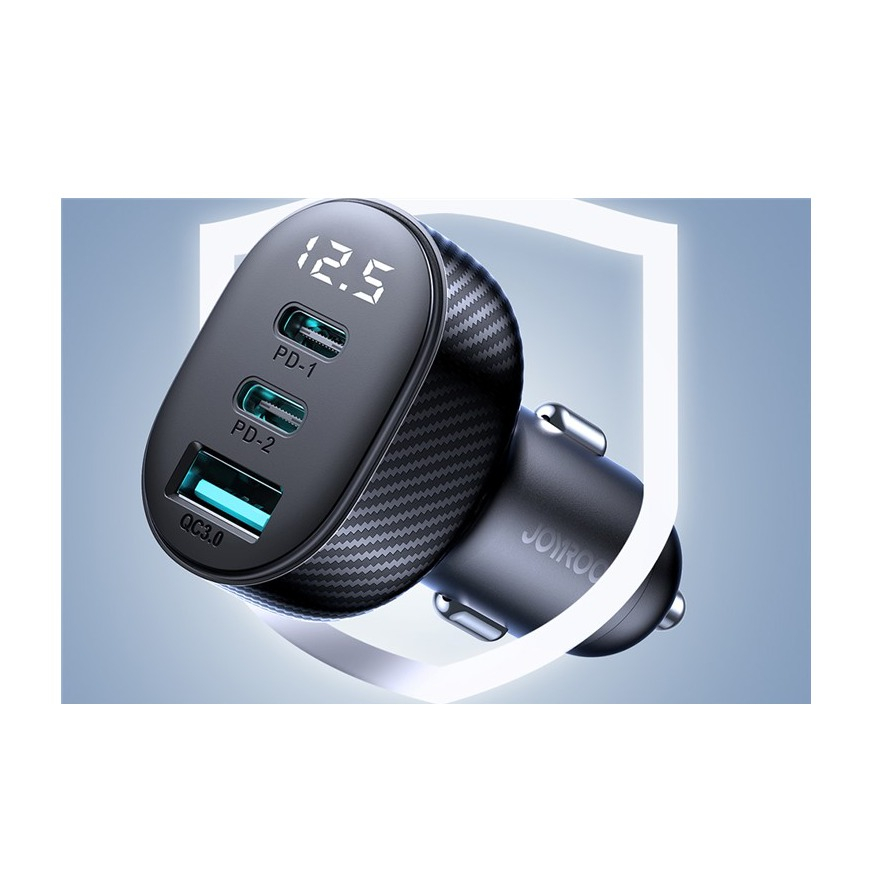 (30W/5A) USB A / 2x USB C Auto KFZ Ladegerät mit Digital Display   PD/QC 3.0 - Schwarz