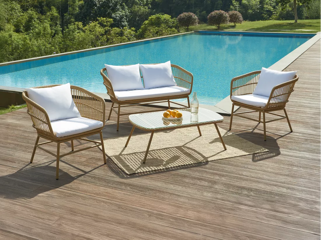 Table basse de jardin en résine tressée - Naturel clair - LOUSINI de MYLIA