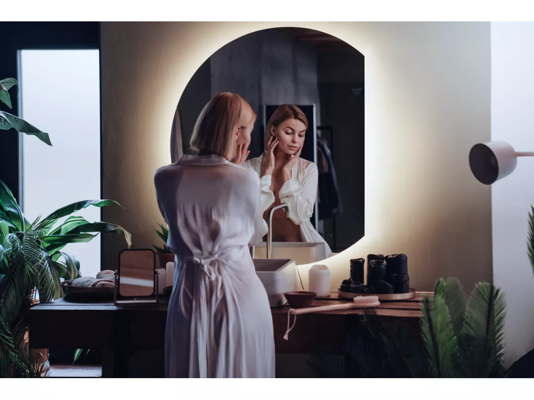 Miroir rond biseauté, miroir moderne avec rétroéclairage LED - 100 cm - Lumière froide