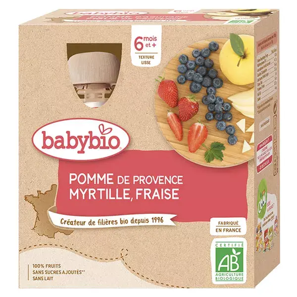 Babybio Maçã da Provença Mirtilo Morango Sachês +6m Orgânico 4 x 90g