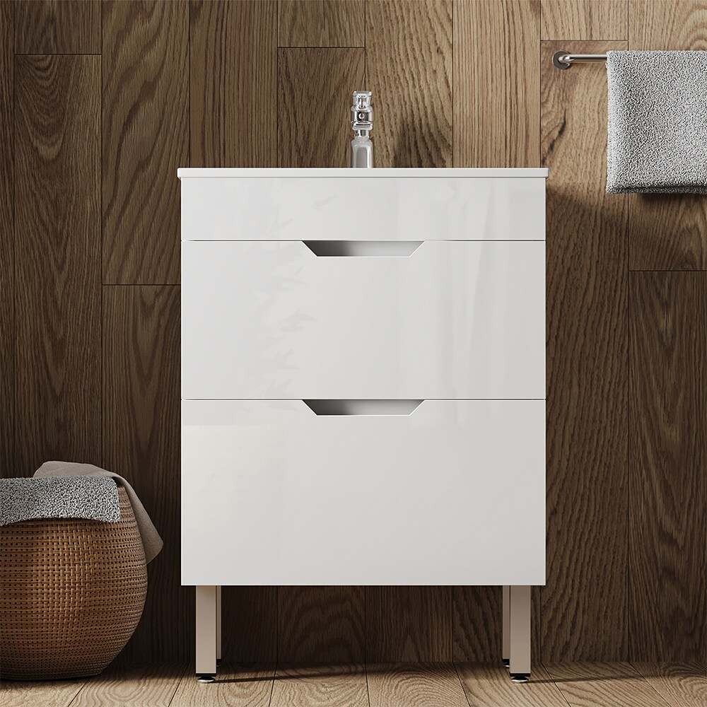 Vicco Waschbecken mit Unterschrank Clayton 80 cm breit, Waschtisch Hochglanz Weiß