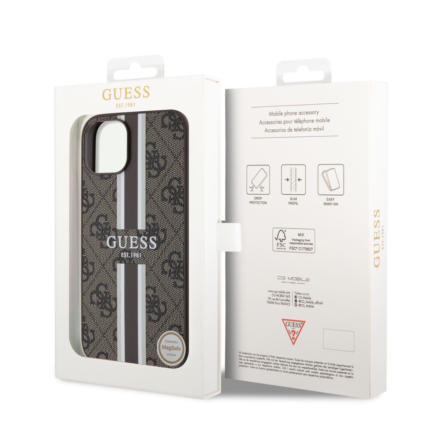 iPhone 14 MagSafe Leder Hardcase Hülle 4G Printed Stripes (GUHMP14SP4RPSW) - Braun