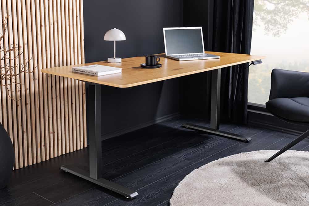 Höhenverstellbarer Schreibtisch OAK DESK 140cm natur Eiche-Design schwarzes Metallgestell