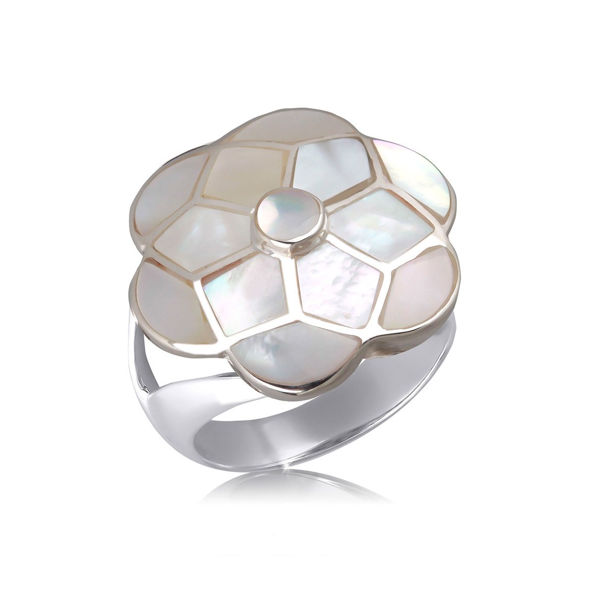 Bague en Argent avec Fleur en Nacre de 20mm - Bijou Original pour Toutes les Occasions | Aden