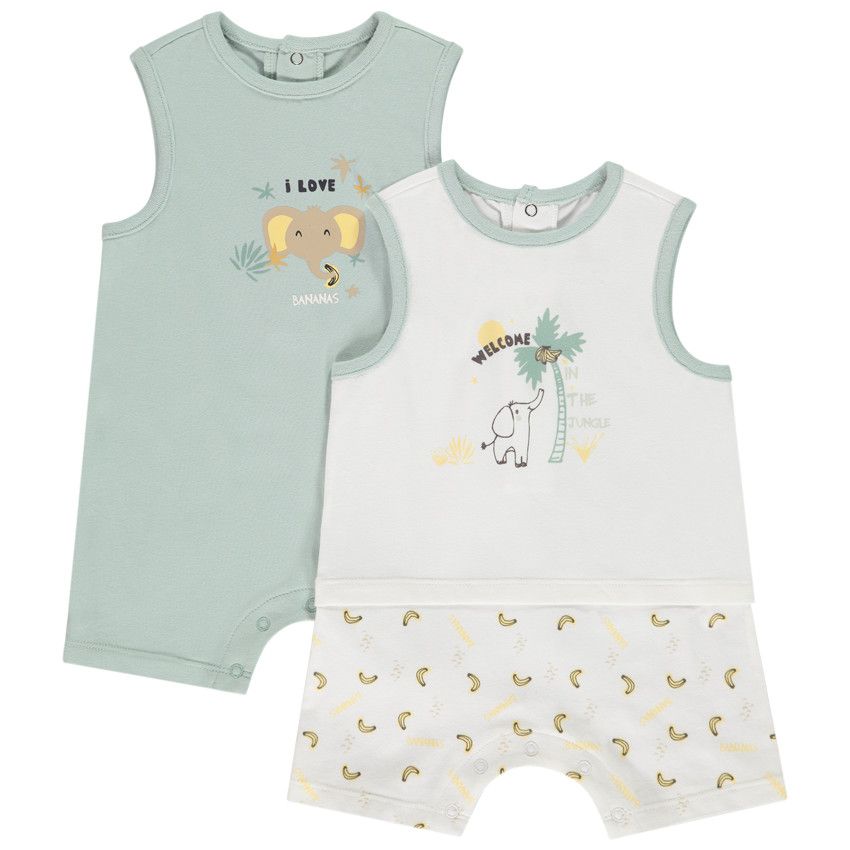 Lot de 2 combishorts fantaisie motifs éléphant pour bébé garçon - Vert
