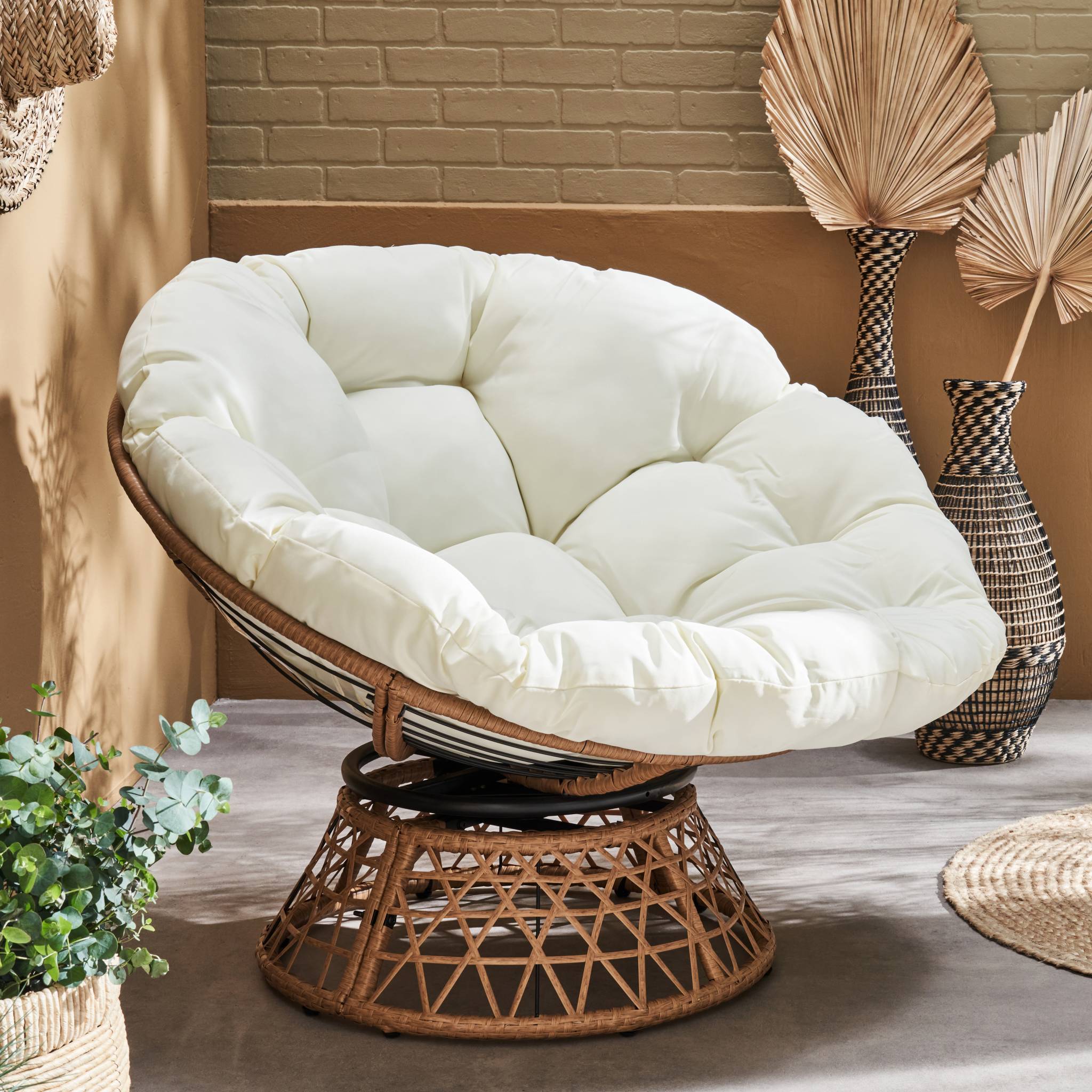 sweeek - Papasan buiten|binnen draaifauteuil, polyrotan, Ã96cm