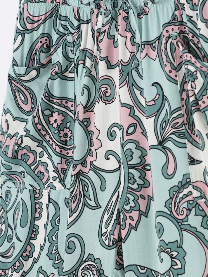 Calças fluidas estampadas - Verde Água