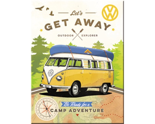 Decoratieve magneet VW Bulli Let`s Get Away 8x6 cm