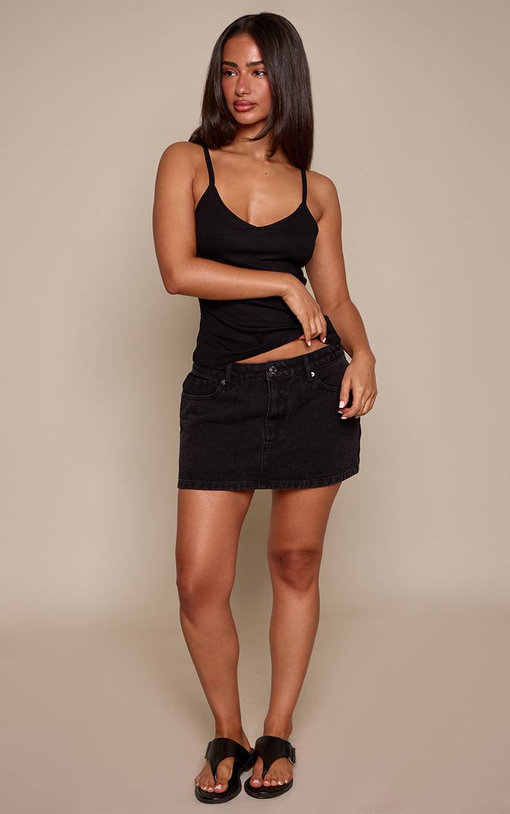 Noir Jupe En Jean Micro Mini Taille Basse Petite