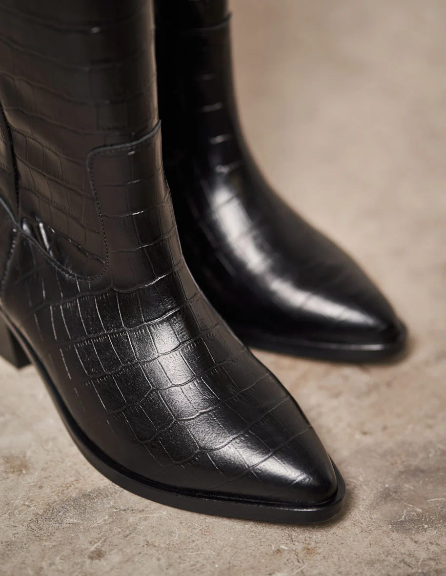 Bottes Jade - Cuir croco noir