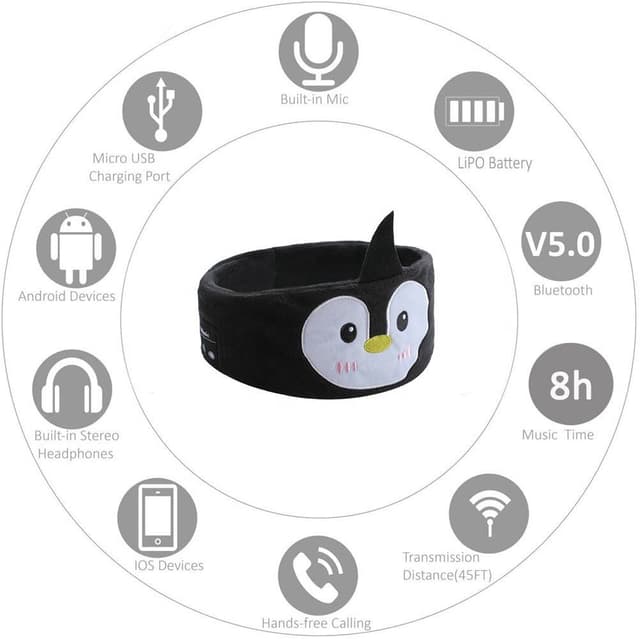 Bluetooth 5.0 Sovehovedtelefoner / sovemaske med Bluetooth høretelefoner Sort