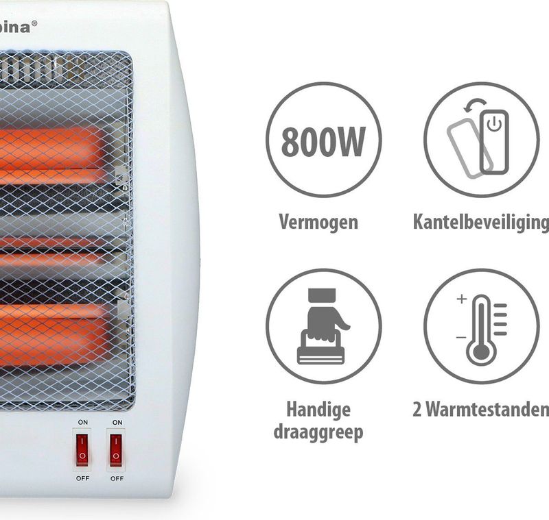 alpina Elektrische Kachel - Straalkachel - 2 Standen 400 en 800 Watt - Kantelbeveiliging - Draagbaar