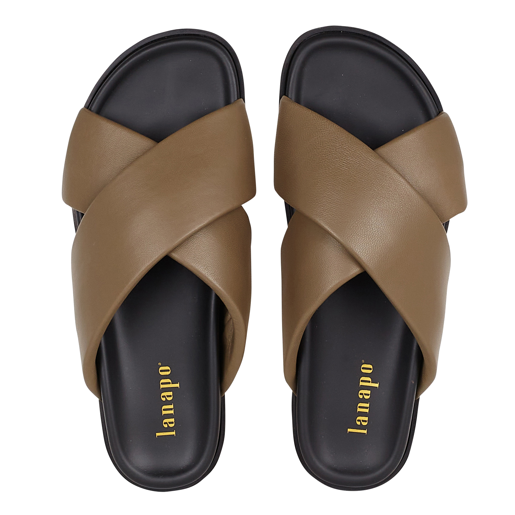 Mules croisées en cuir| Kaki