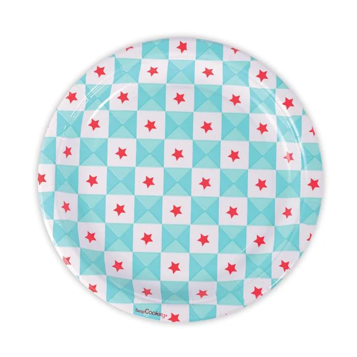 8 Assiettes en carton - géométrie étoiles bleues Scrapcooking