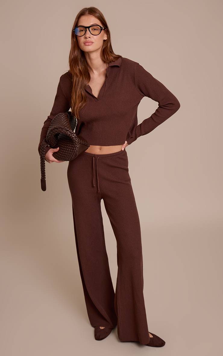 Chocolat Pantalon En Maille Côtelée À Jambes Larges