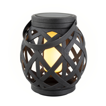 Solar LED Lantaarn met vlam-effect 16 cm hoog zwart vlecht