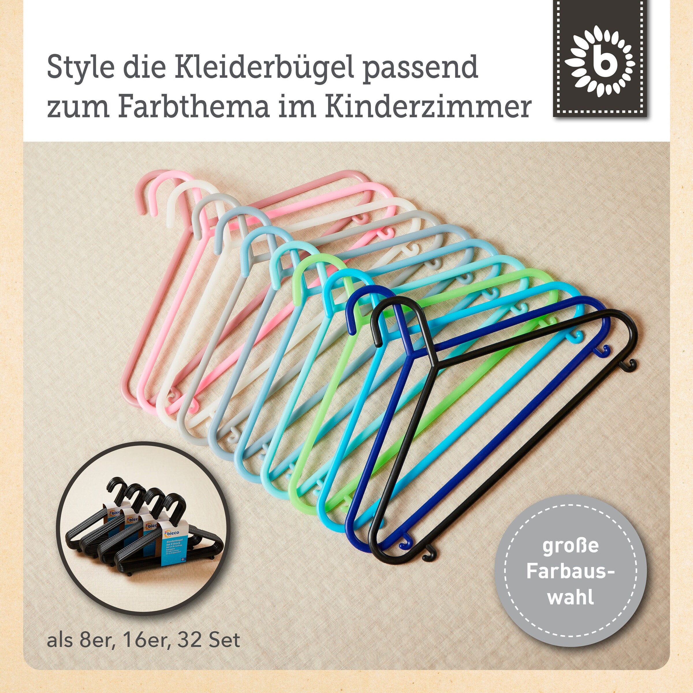 Bieco Kleiderbügel Kinder 16 St. Schwarz Schwarz