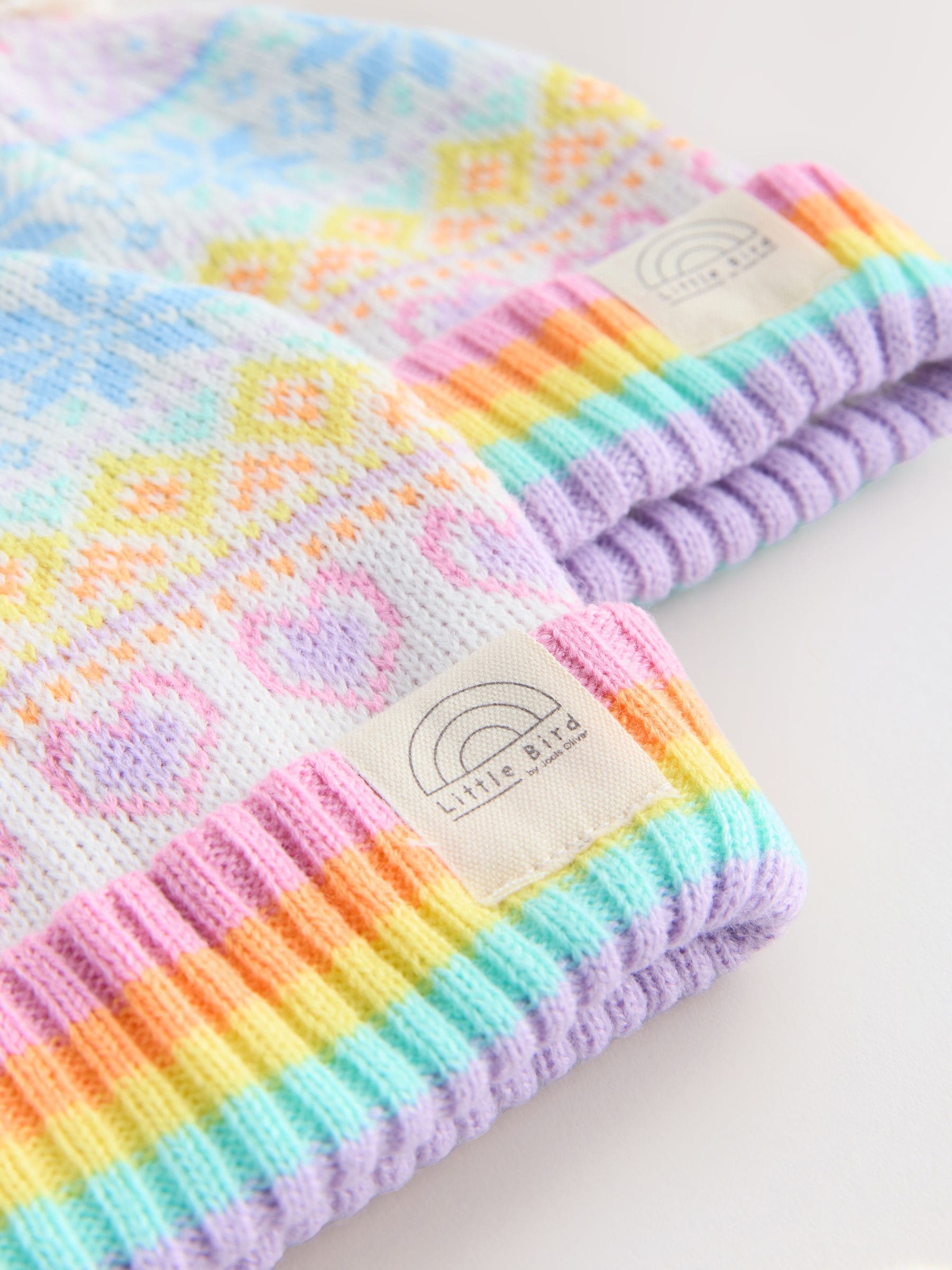 Pastel Regenboog Fairisle - Little Bird by Jools Oliver set van muts met wanten of handschoenen