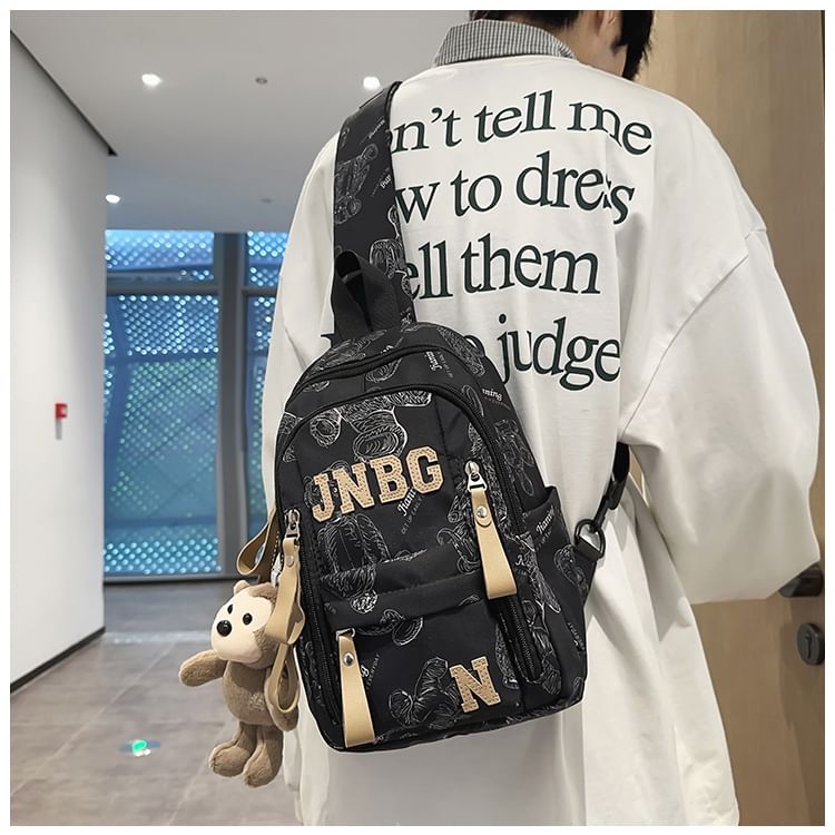 EAVALURE - Koppel bijpassende beer print letters applicatie sling bag