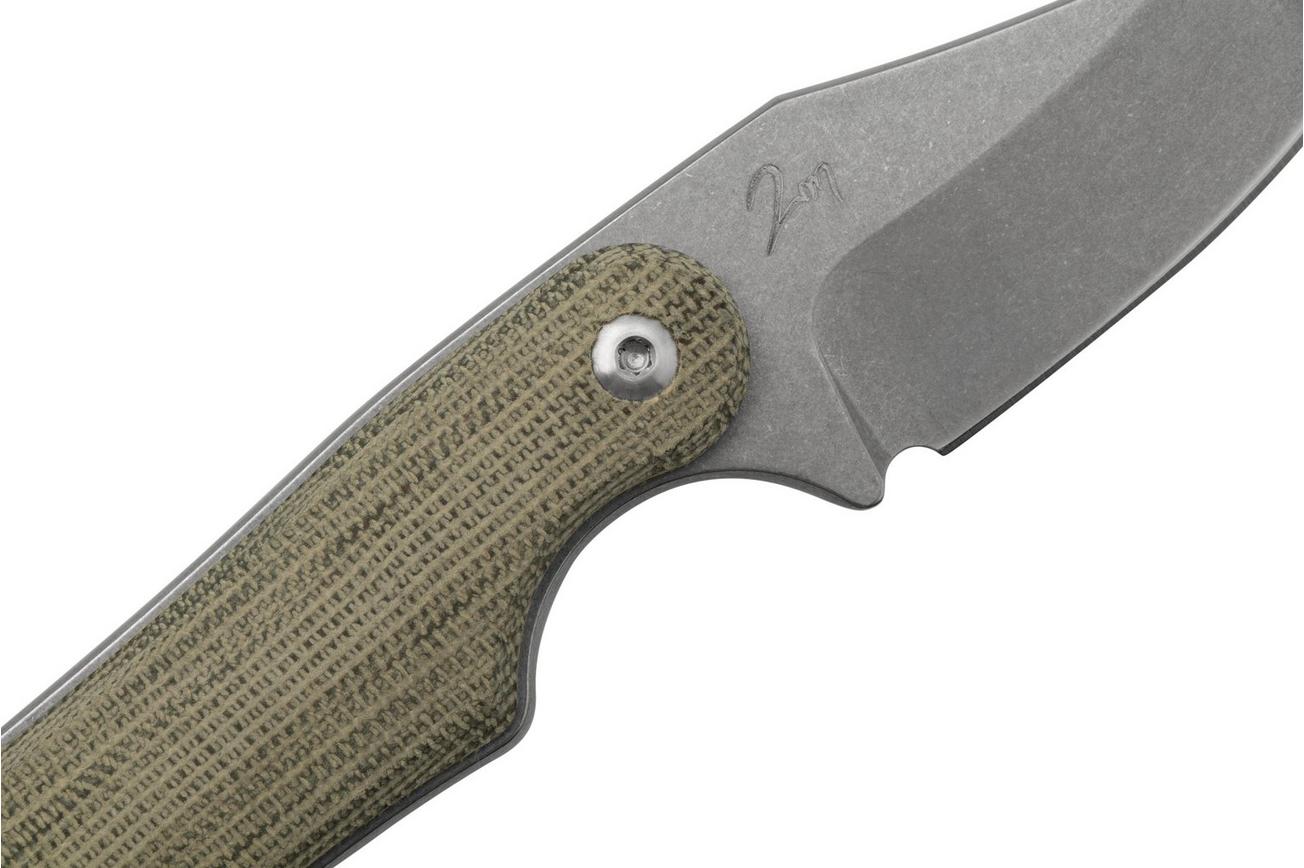 Mercury Kali N690 Stonewashed Clip Point, Green Canvas Micarta, vaststaand mes
