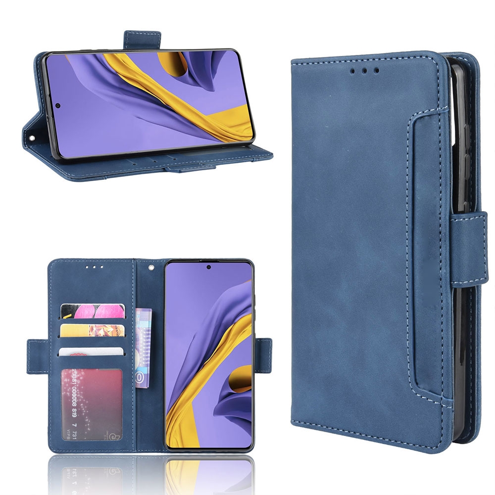 Samsung Galaxy A51 (2019) Leder Tasche Flip Cover im Retro Look mit Kartenfächer - Blau