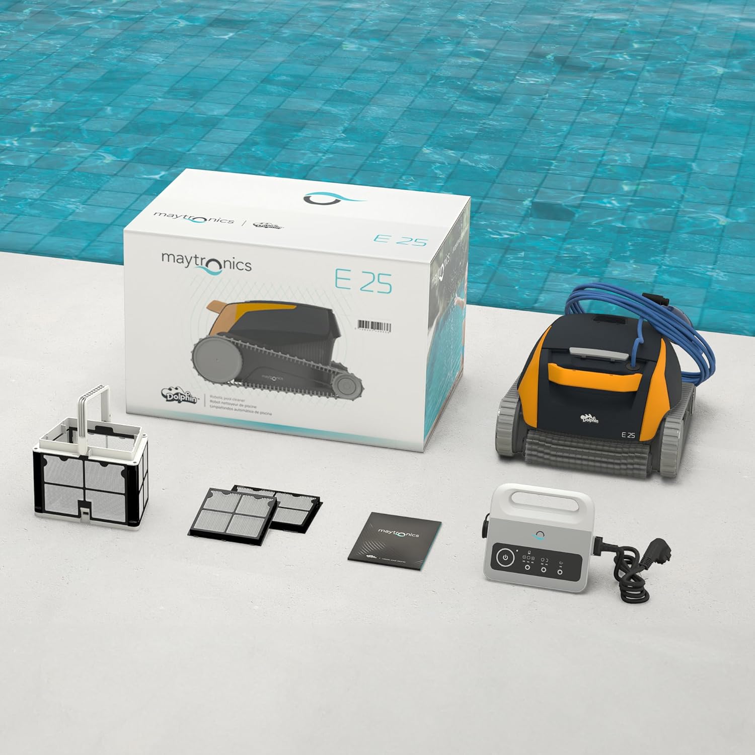 Dolphin E25 Robot Nettoyeur électrique avec Fil pour Piscine Hors-Sol Jusqu’à 10 m - Nettoyage Fond et parois - Système de Scan Intelligent