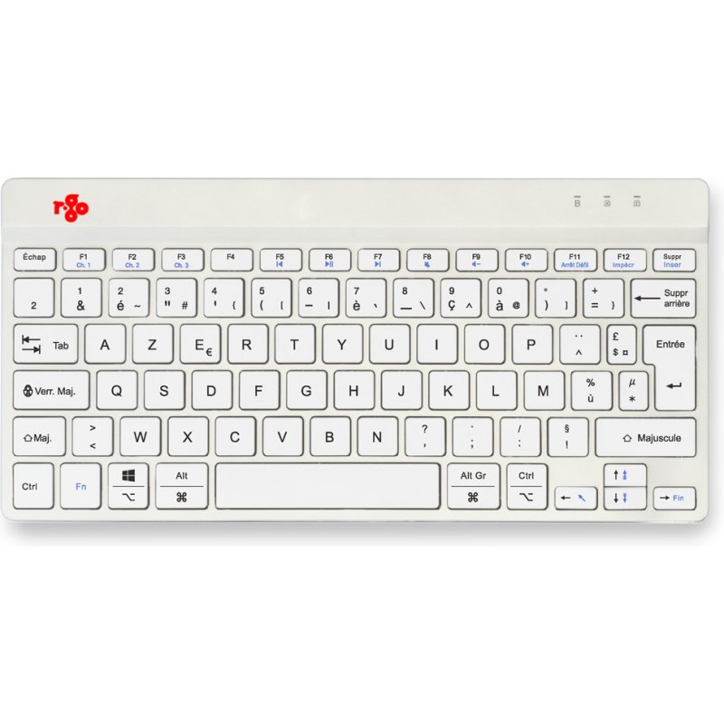R-Go Tools Clavier ergonomique R-Go Compact Break, clavier compact avec logiciel de pause,AZERTY (FR), Bluetooth, blanc