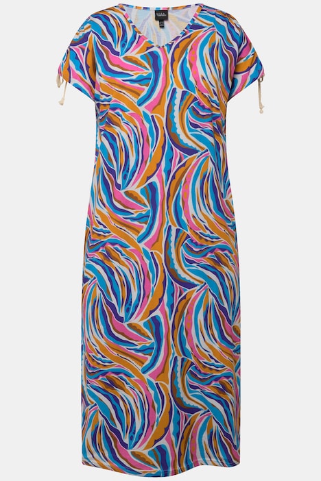Jersey-Midikleid, A-Linie, V-Ausschnitt, Halbarm