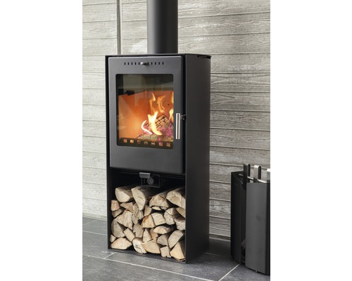 Aduro 19 stalen zwarte houtkachel, 5 kW, met houtvak