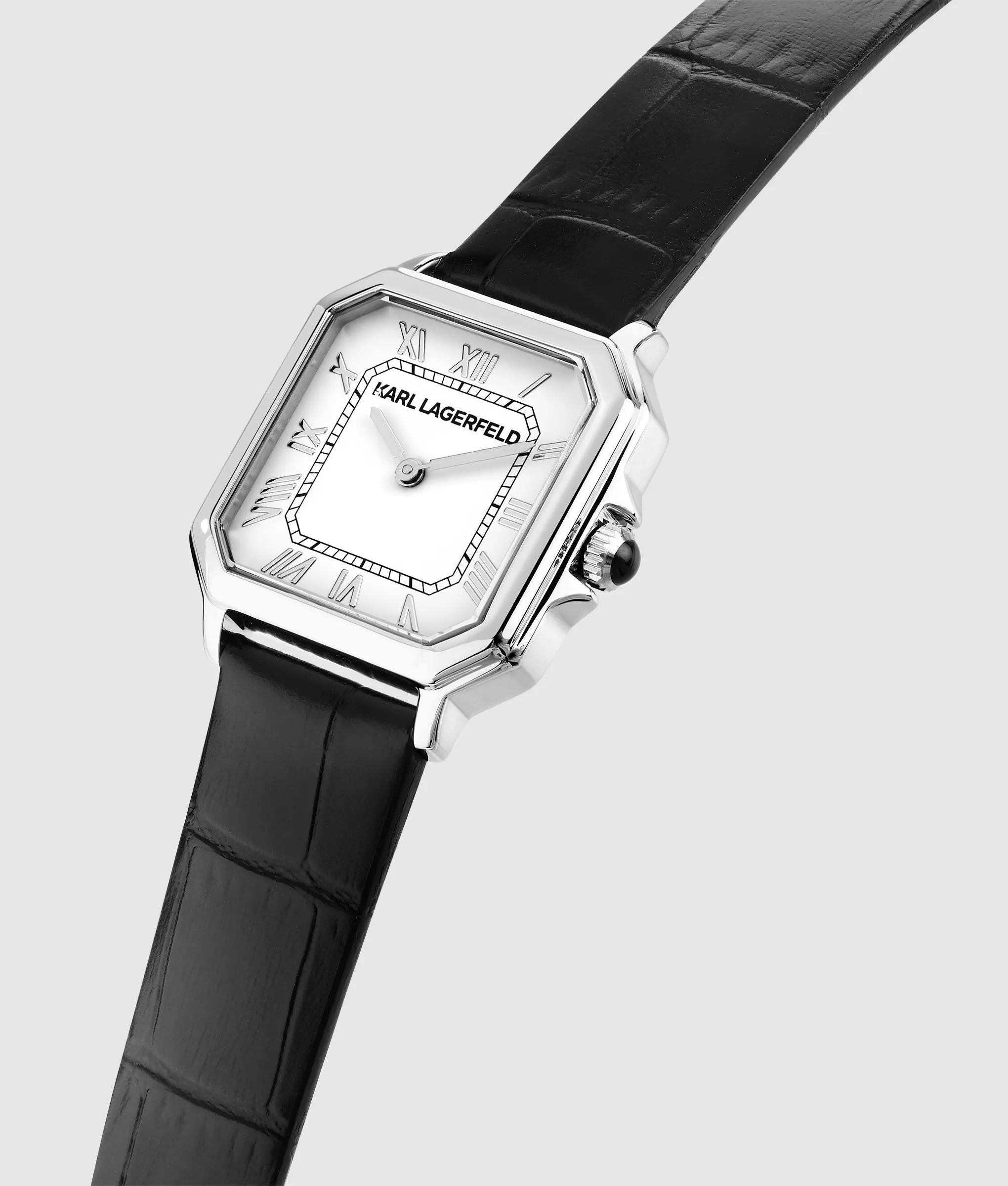 Horloge met leren band en vierkant logo