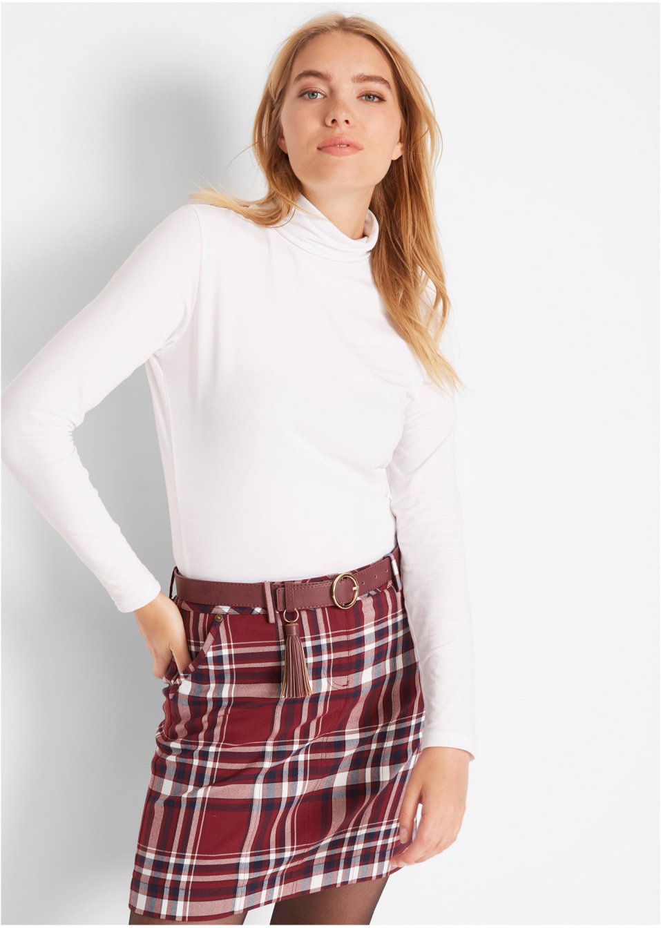 T-shirt col roulé extensible, manches longues