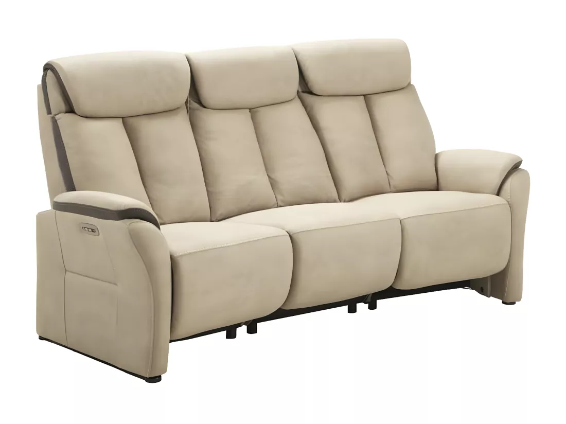 Canapé de relaxation électrique en nubuck Kondort-Couleur Beige-2 places fixe