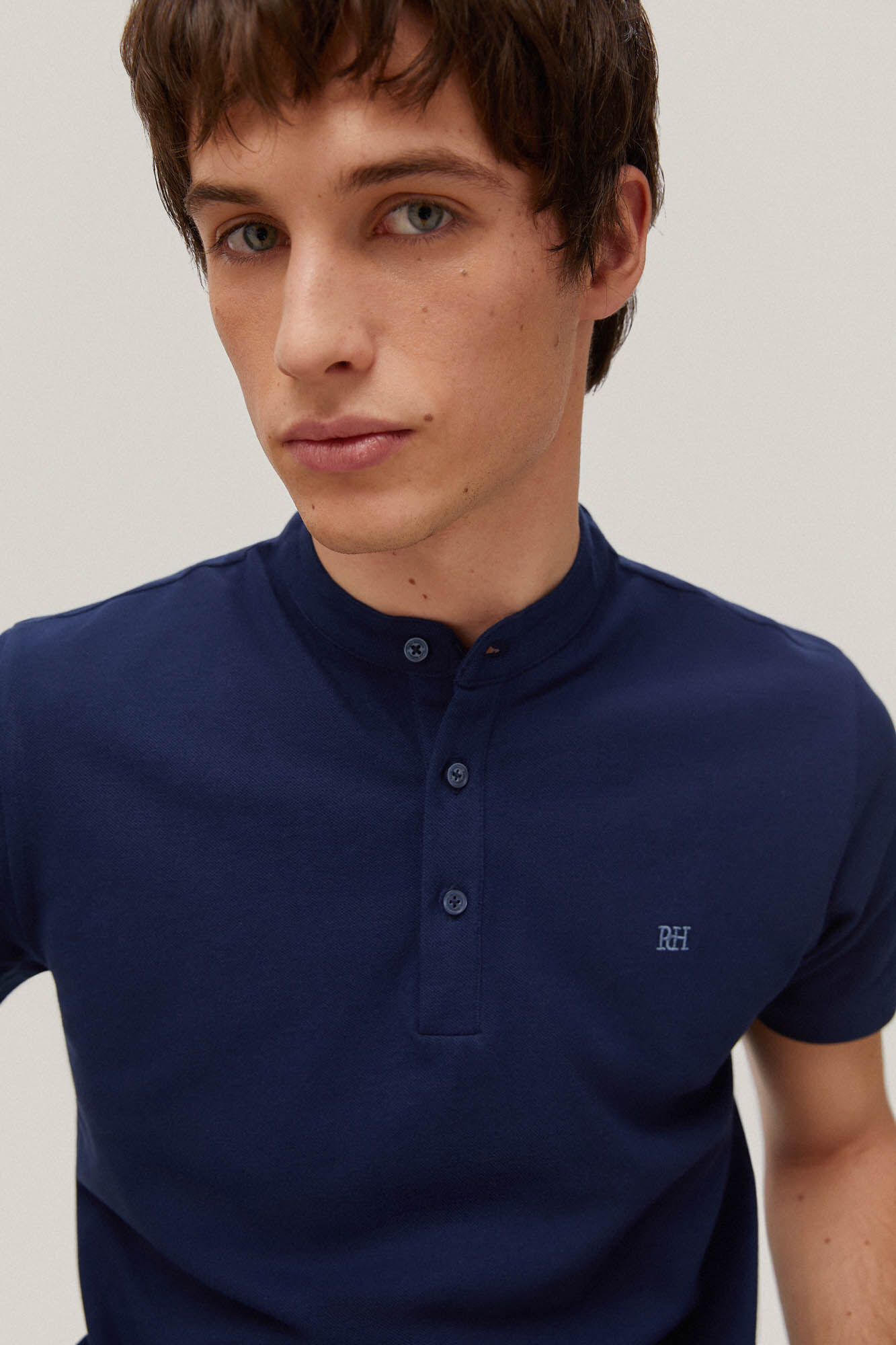 Camisa polo com gola mao - Azul