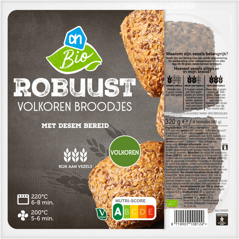 AH Biologisch Robuust volkoren broodjes
