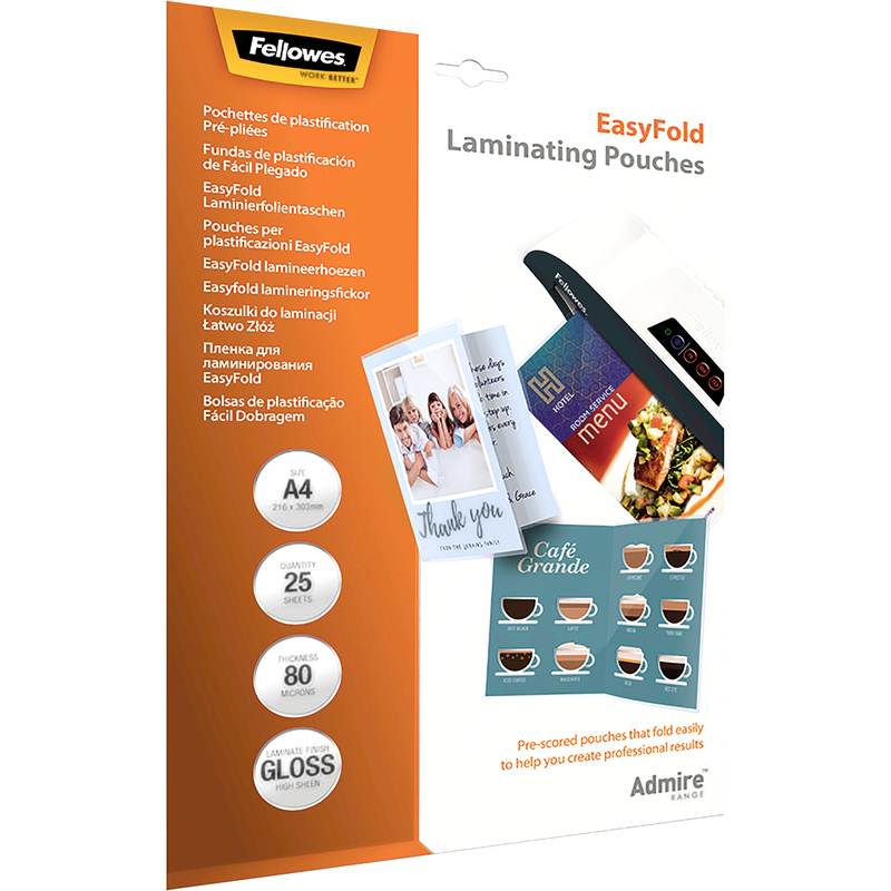 Fellowes Laminierfolien EasyFold, A4, 80 mic, glanz, 25 Stück