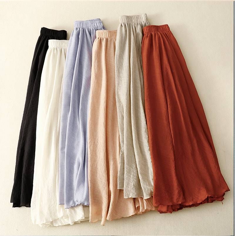 Lewwe - Effen midi-A-lijn rok met elastische taille