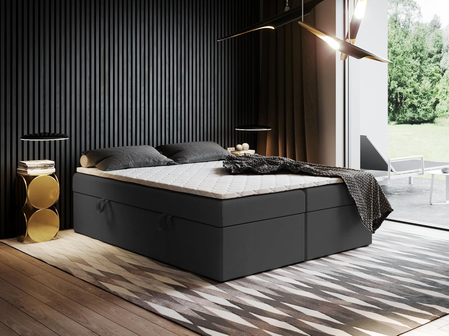 EWORA2 Boxspringbett mit Bettkasten (Stauraum) ohne Kopfteil, Komfortbett mit Bonellfederkern, Verschiedene Größen, Komforthöhe, gepolstertes Bett (190x200)