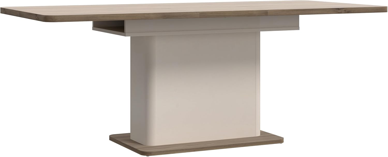 Forte LACETTI Esstisch 160, moderner, ausziehbarer Esstisch, Wohnzimmer, Esszimmer, Kaschmir| Beige mit Valencia Eiche Holzdekor, 160 (200) cm breit x 76,4 cm hoch x 90 cm tief