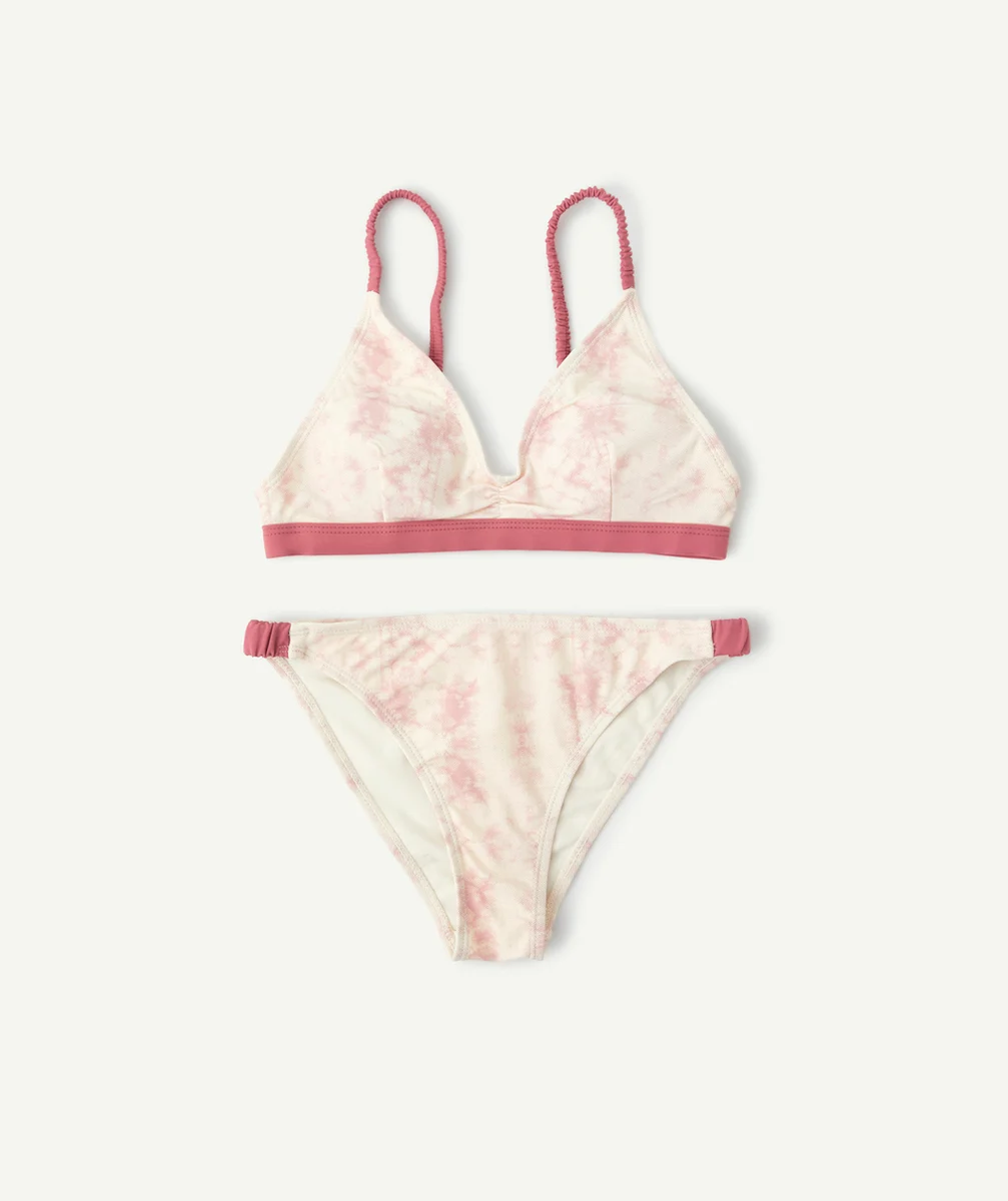 MAILLOT DE BAIN 2 PIÈCES ROSE ET BLANC EN FIBRES RECYCLÉES FILLE