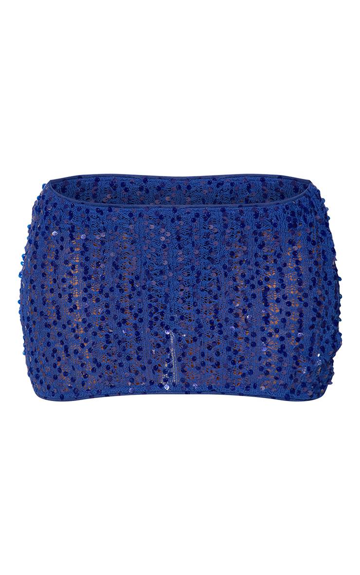 Bleu Cobalt Jupe De Plage Mini En Maille À Sequins