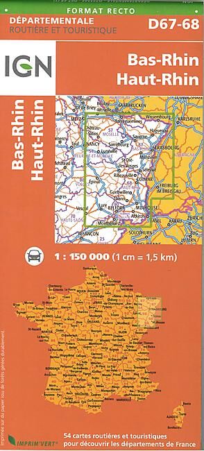 IGN - D67 68 BAS RHIN HAUT RHIN ECHELLE 1 150 000
