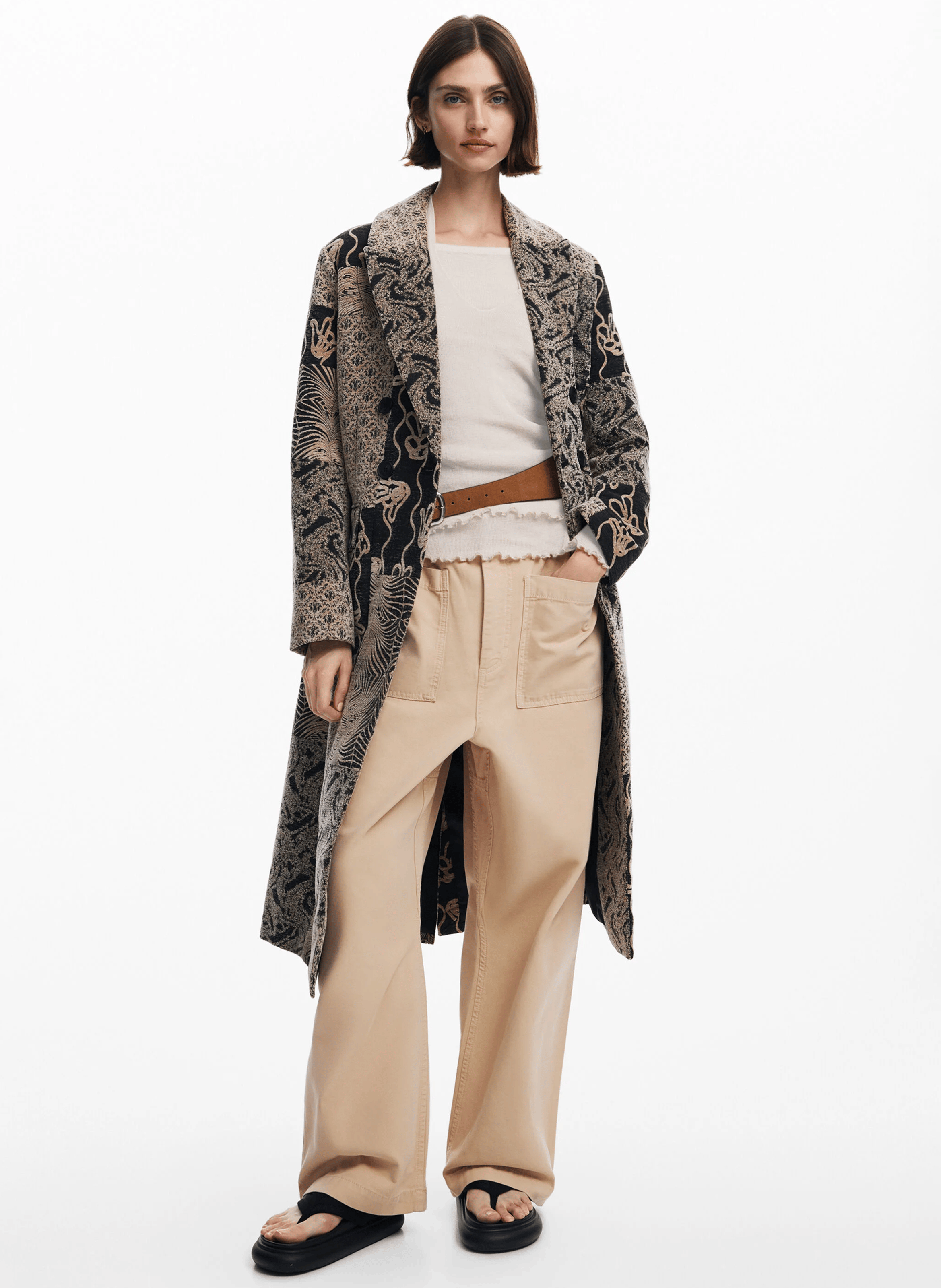 Manteau col tailleur imprimé| Blanc