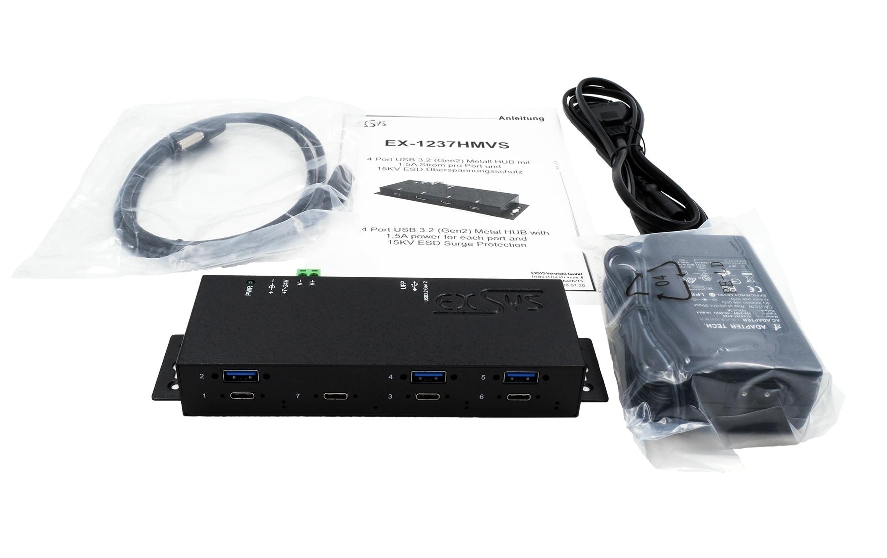USB-Hub EX-1237HMVS<br>USB 3.1 Gen. 2 Hub mit 4 USB-C- und 3 USB-A-Anschlüssen