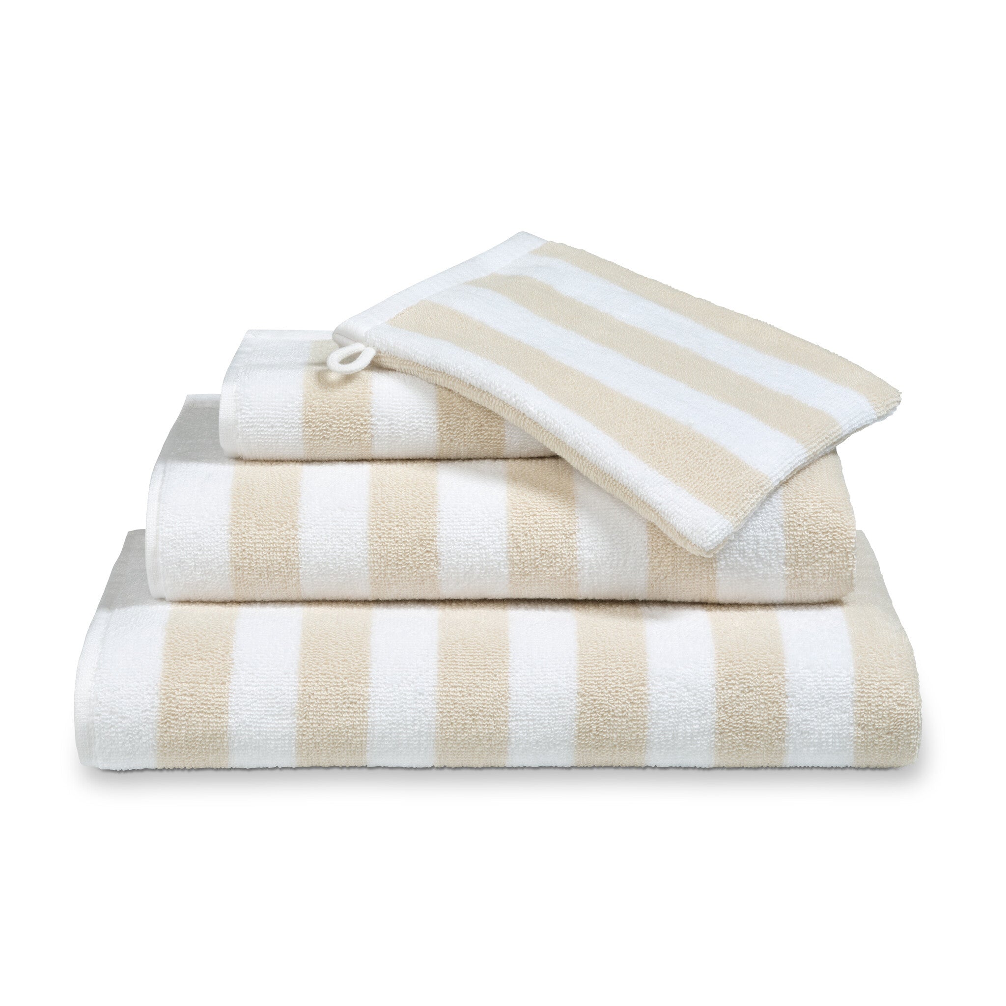 Verona Badtextiel Stripes Desert | 70 x 140 cm | Wit | Beige | Katoen