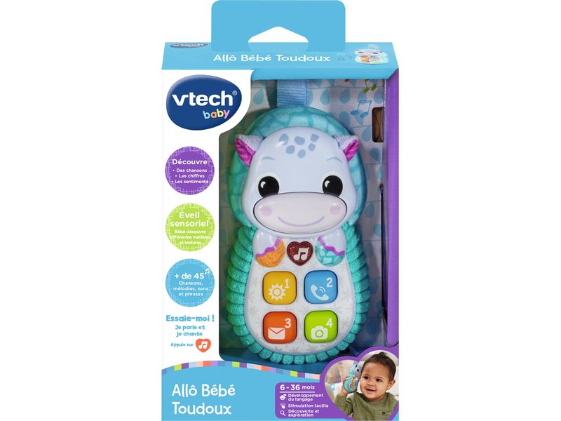 Vtech Beschäftigungsspielzeug Allô Bébé Toudoux bleu -FR- Kinderfreundliches Spieltelefon in Nilpferd-Optik