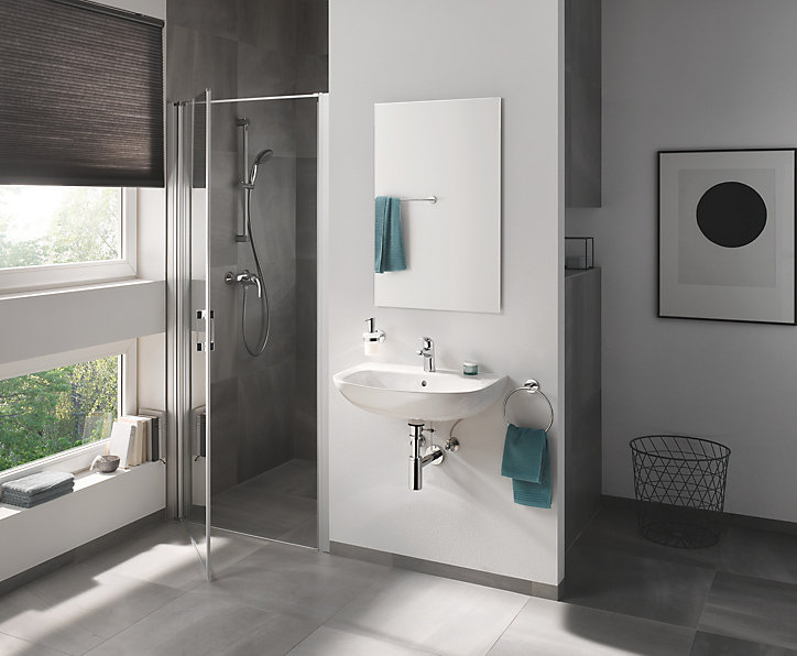 Kit de douche sans robinetterie avec douchette 2 jets + flexible + barre réglable, chrome, Grohe Vitalio Start 100
