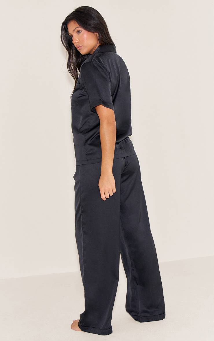 Noir Ensemble De Pyjama Long En Satin À Manches Longues