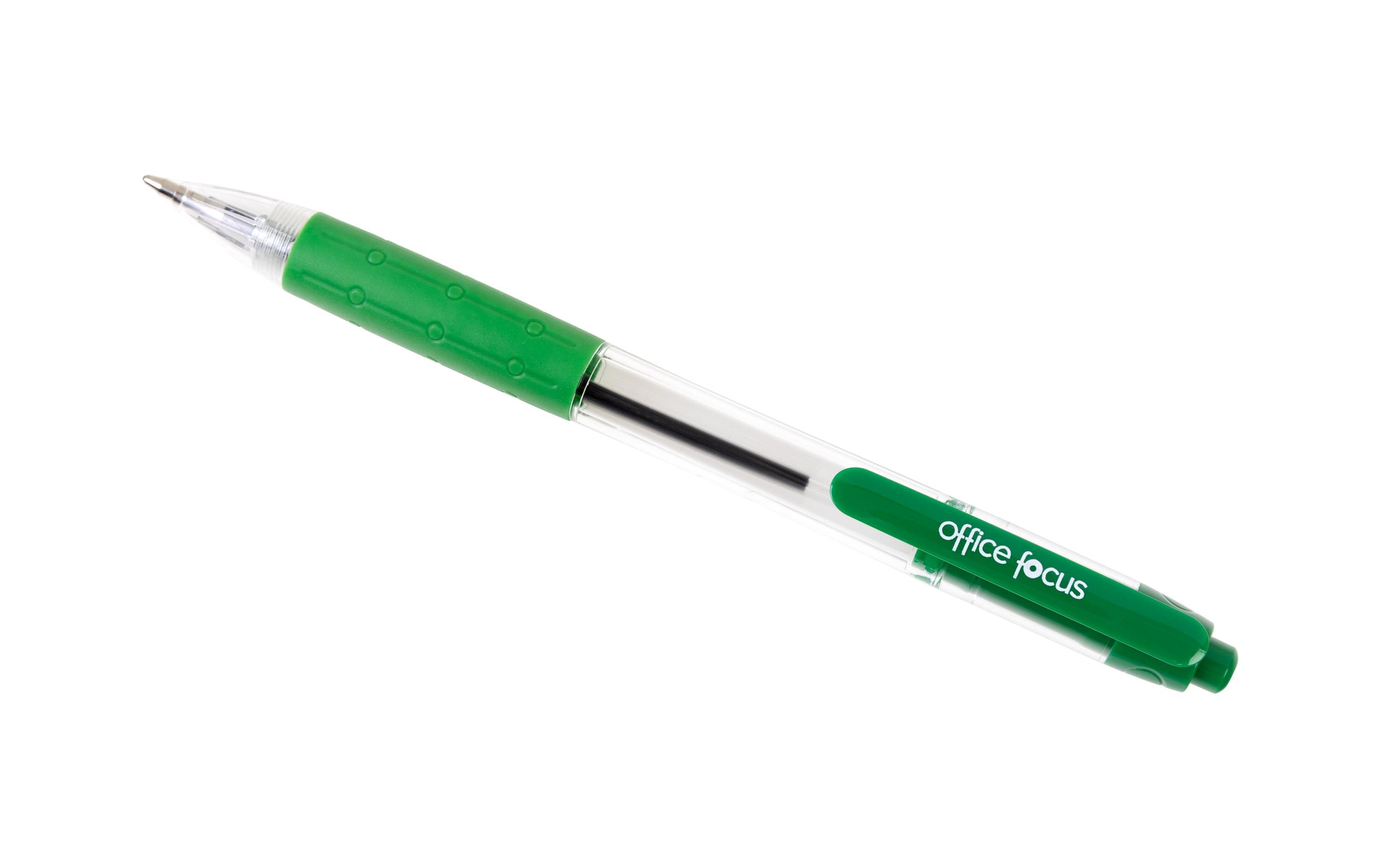Kugelschreiber Office Focus 1 mm Mine, Grün, 12 StückDruckkugelschreiber mit Clip und weichem Griff