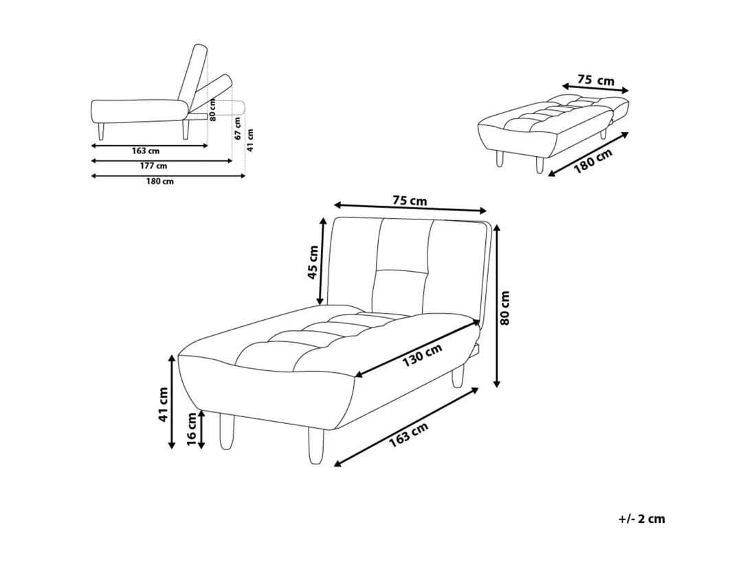 Chaise longue en tissu gris clair ALSTEN